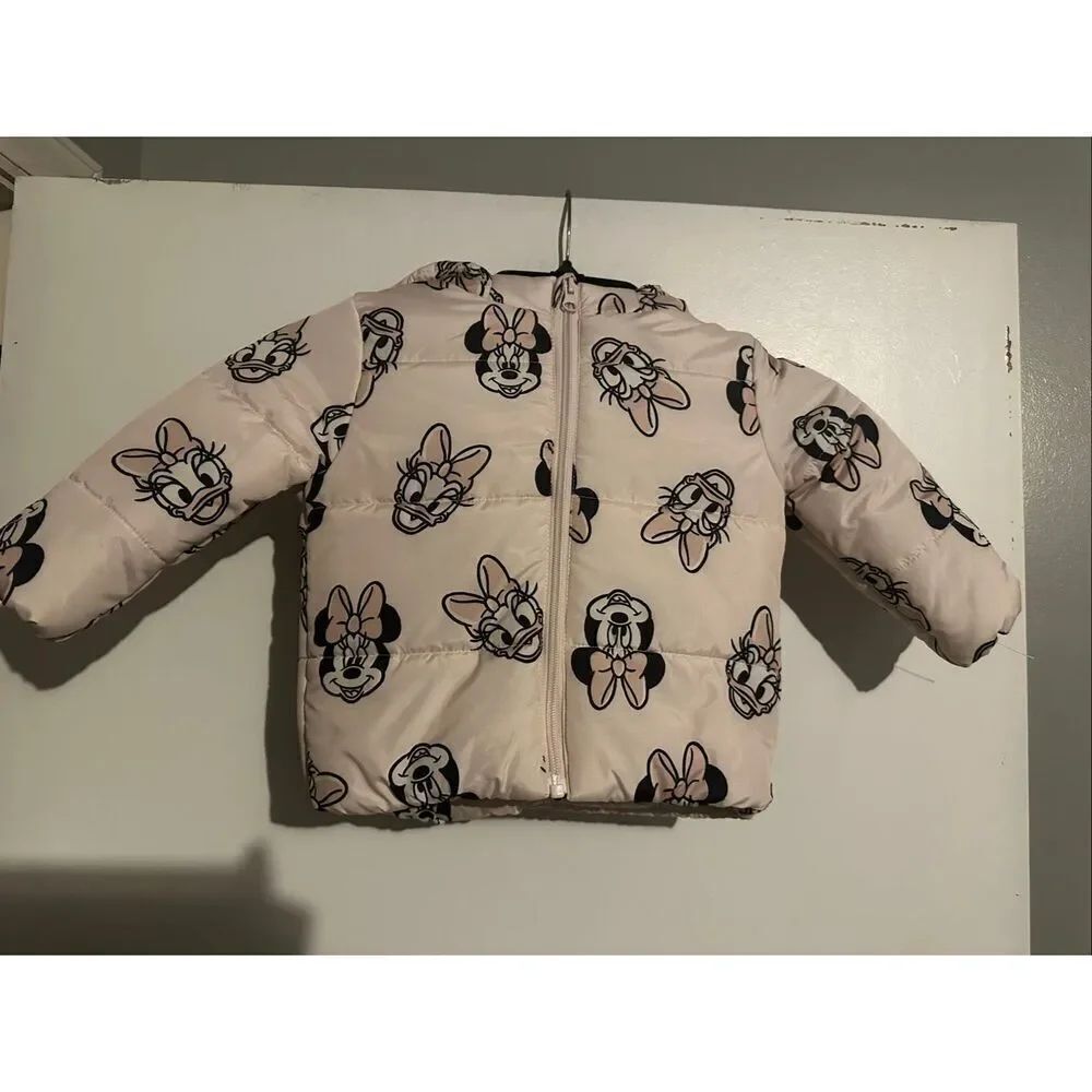 Disney Junior Minnie Mouse Daisy Duck Puffer Jacket Girls 2T Zip Hooded Coat